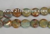 CNS189 15.5 inches 10mm flat round natural serpentine jasper beads