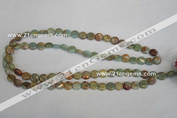 CNS189 15.5 inches 10mm flat round natural serpentine jasper beads