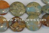 CNS190 15.5 inches 18mm flat round natural serpentine jasper beads