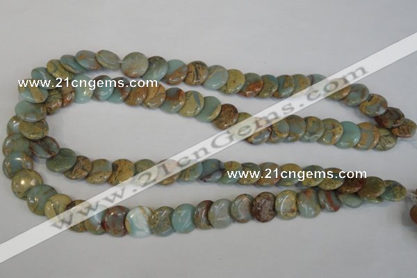 CNS191 15.5 inches 14mm flat round natural serpentine jasper beads