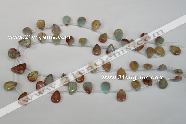 CNS199 Top-drilled 10*14mm flat teardrop natural serpentine jasper beads