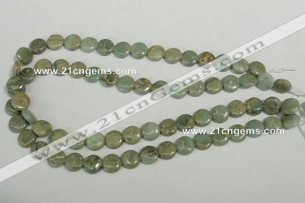 CNS230 15.5 inches 12mm flat round natural serpentine jasper beads