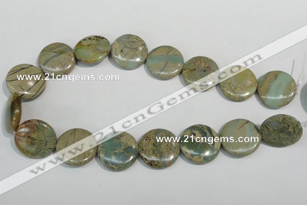 CNS234 15.5 inches 25mm flat round natural serpentine jasper beads