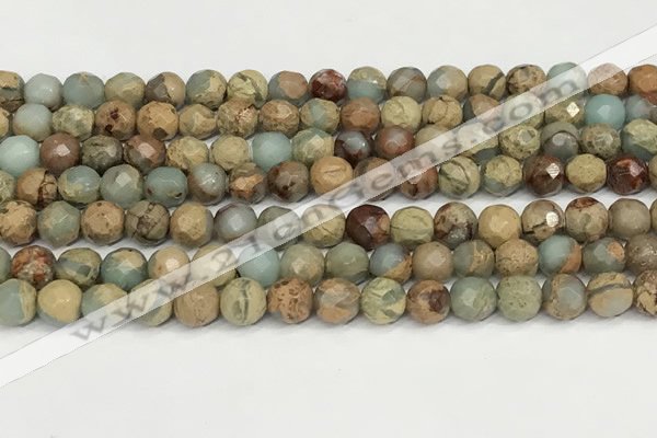 CNS342 15.5 inches 8mm faceted round serpentine jasper beads