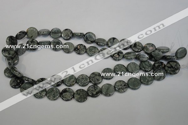 CNS420 15.5 inches 14mm flat round natural serpentine jasper beads