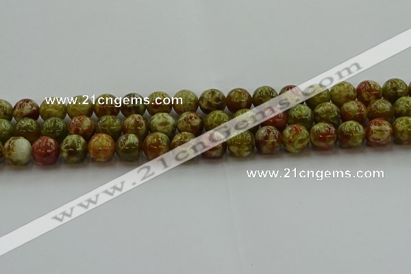 CNS604 15.5 inches 12mm round green dragon serpentine jasper beads