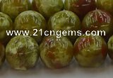 CNS605 15.5 inches 14mm round green dragon serpentine jasper beads