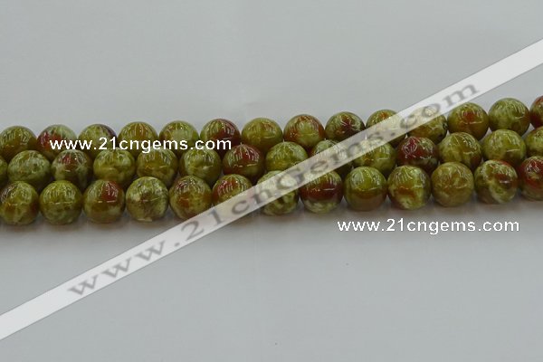 CNS605 15.5 inches 14mm round green dragon serpentine jasper beads