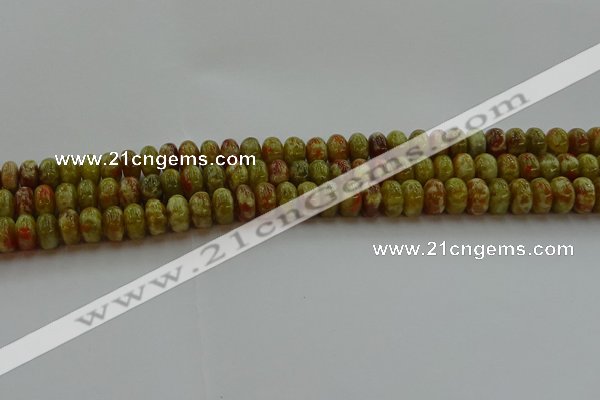 CNS612 15.5 inches 6*10mm rondelle green dragon serpentine jasper beads