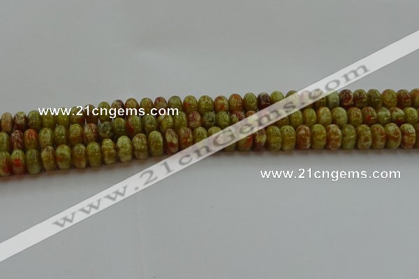 CNS612 15.5 inches 6*10mm rondelle green dragon serpentine jasper beads