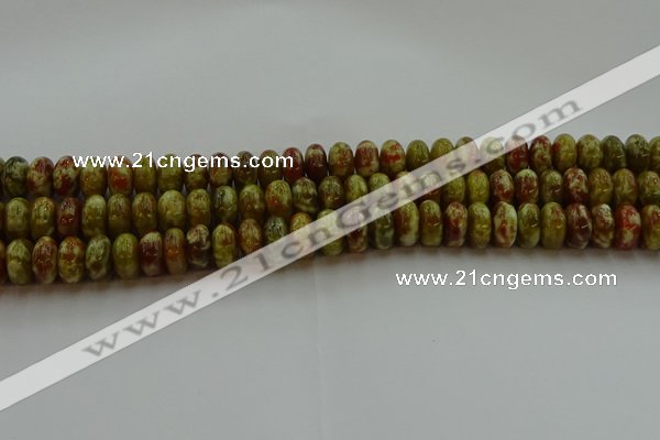 CNS613 15.5 inches 7*12mm rondelle green dragon serpentine jasper beads