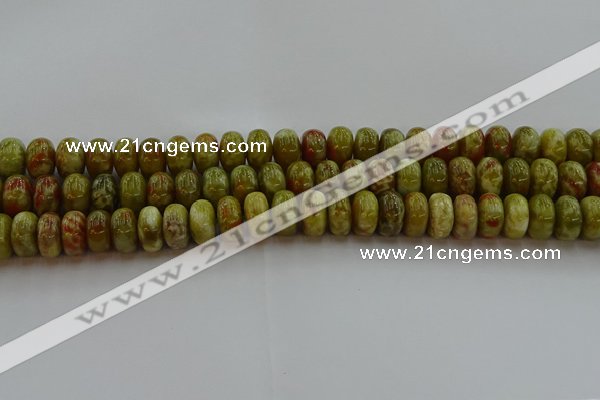 CNS614 15.5 inches 8*14mm rondelle green dragon serpentine jasper beads