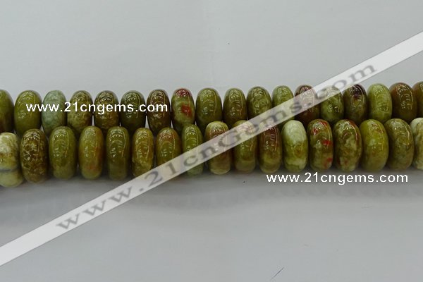 CNS617 15.5 inches 10*20mm rondelle green dragon serpentine jasper beads