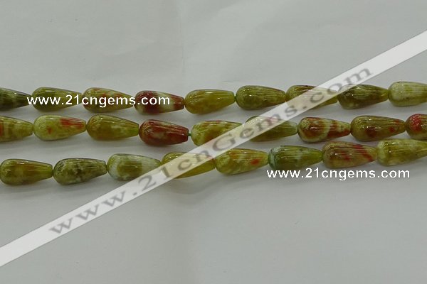 CNS618 15.5 inches 8*16mm teardrop green dragon serpentine jasper beads