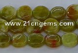 CNS619 15.5 inches 8mm flat round green dragon serpentine jasper beads