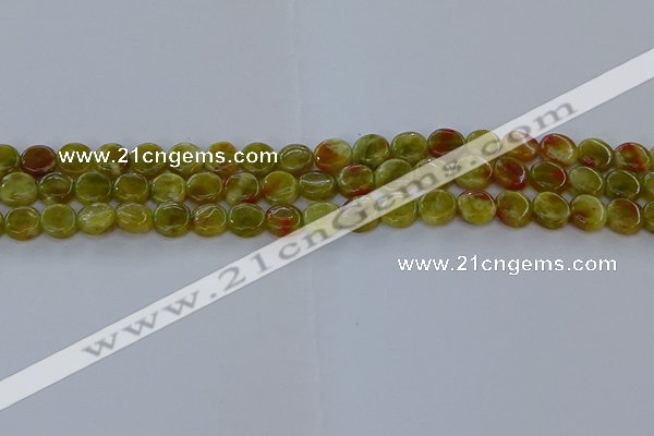 CNS619 15.5 inches 8mm flat round green dragon serpentine jasper beads