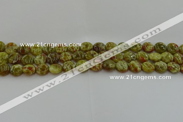 CNS622 15.5 inches 10mm flat round green dragon serpentine jasper beads