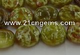 CNS624 15.5 inches 15mm flat round green dragon serpentine jasper beads