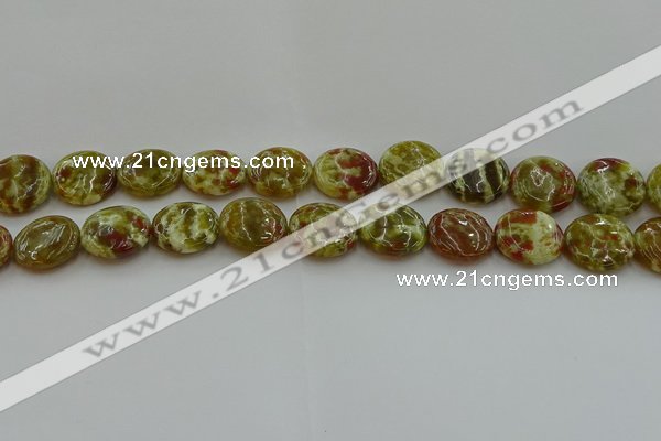 CNS625 15.5 inches 18mm flat round green dragon serpentine jasper beads
