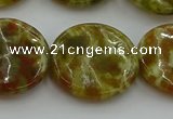 CNS627 15.5 inches 25mm flat round green dragon serpentine jasper beads