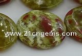 CNS629 15.5 inches 35mm flat round green dragon serpentine jasper beads