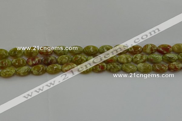 CNS631 15.5 inches 10*14mm oval green dragon serpentine jasper beads