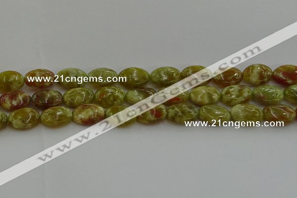 CNS633 15.5 inches 13*18mm oval green dragon serpentine jasper beads