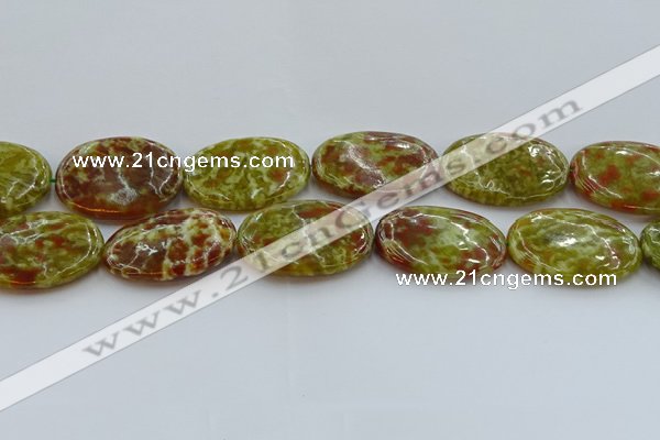 CNS638 15.5 inches 30*40mm oval green dragon serpentine jasper beads