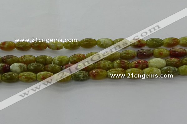 CNS641 15.5 inches 7*12mm rice green dragon serpentine jasper beads