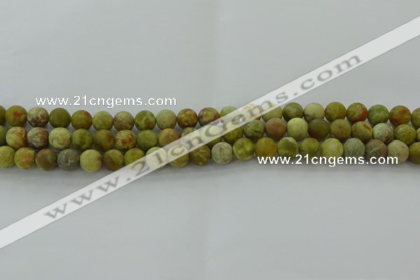 CNS650 15.5 inches 6mm round matte green dragon serpentine jasper beads