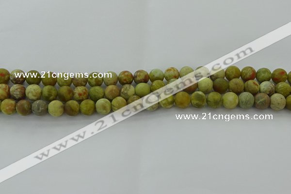 CNS651 15.5 inches 8mm round matte green dragon serpentine jasper beads