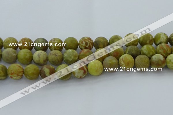 CNS655 15.5 inches 16mm round matte green dragon serpentine jasper beads