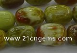 CNS662 15.5 inches 10*14mm drum green dragon serpentine jasper beads