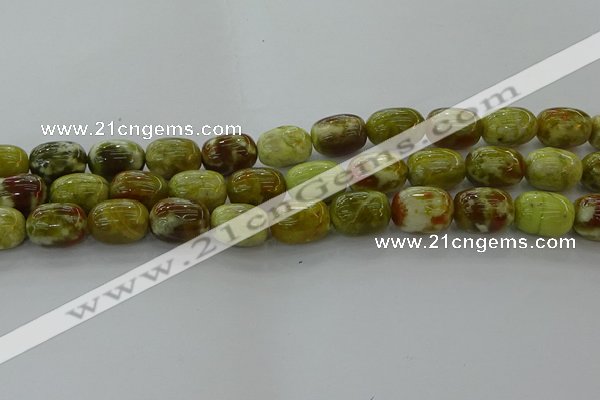 CNS662 15.5 inches 10*14mm drum green dragon serpentine jasper beads