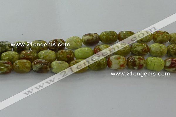 CNS663 15.5 inches 12*16mm drum green dragon serpentine jasper beads