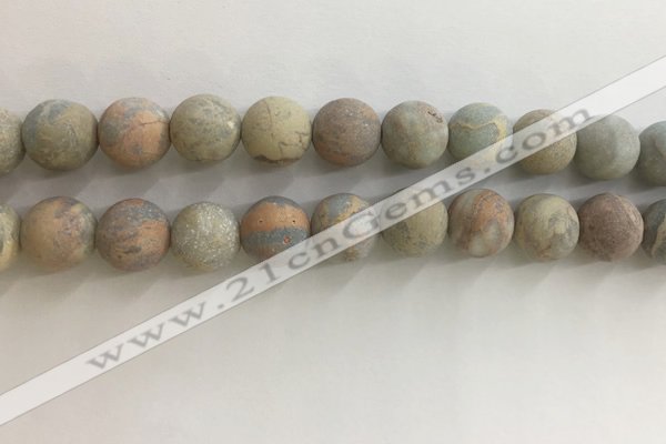 CNS710 15.5 inches 12mm round matte serpentine jasper beads