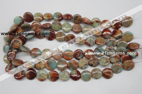 CNS81 15.5 inches 16mm flat round natural serpentine jasper beads