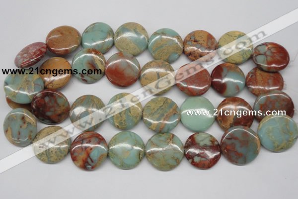 CNS84 15.5 inches 25mm flat round natural serpentine jasper beads