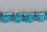 CNT09 16 inches 14mm carved round natural turquoise beads wholesale