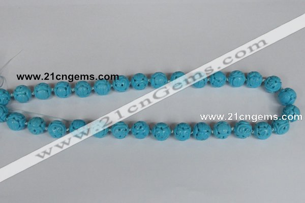 CNT09 16 inches 14mm carved round natural turquoise beads wholesale