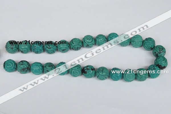 CNT32 16 inches 16mm carved round natural turquoise beads wholesale