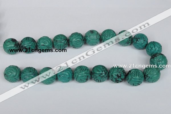 CNT33 16 inches 20mm carved round natural turquoise beads wholesale