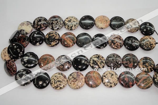 COB155 15.5 inches 20mm flat round snowflake obsidian beads