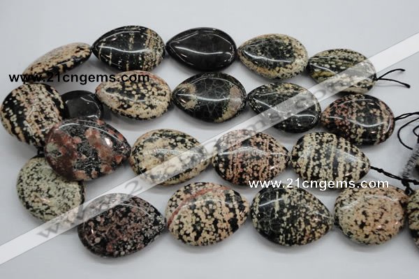 COB158 15.5 inches 30*40mm flat teardrop snowflake obsidian beads