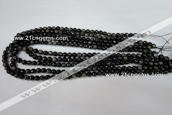 COB263 15.5 inches 6mm faceted round golden obsidian beads