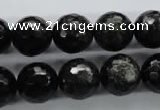 COB356 15.5 inches 14mm faceted round black obsidian beads