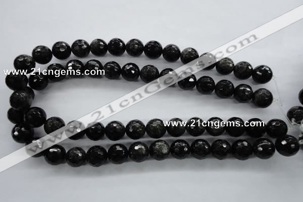 COB356 15.5 inches 14mm faceted round black obsidian beads