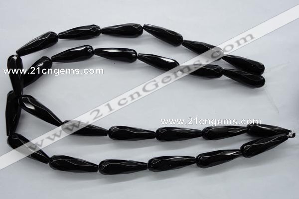 COB380 15.5 inches 10*30mm faceted teardrop black obsidian beads