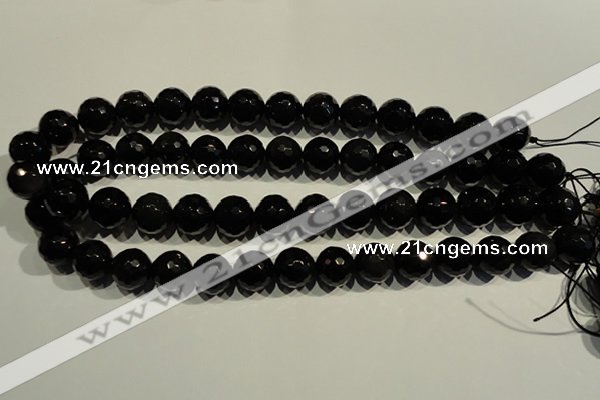 COB455 15.5 inches 14mm faceted round black obsidian beads