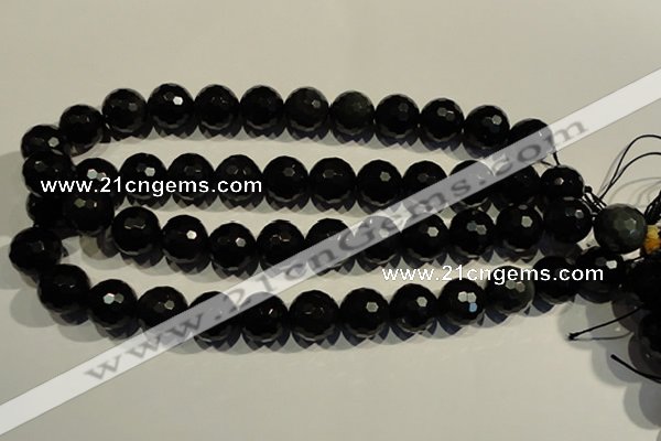 COB456 15.5 inches 16mm faceted round black obsidian beads